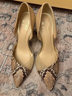 Mix No. 6 Beige and Snake-Print D'Orsay Pointed Pumps